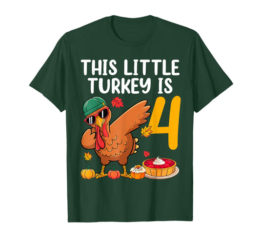 This Little Turkey is 4 Dabbing Boys 4th Bday Thanksgiving T-Shirt