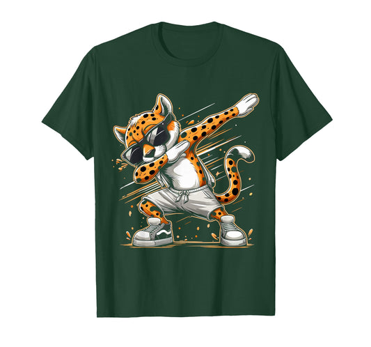 Dabbing Cheetah Wear Glasses Cute Funny Cheetah Animal T-Shirt, Small, Black