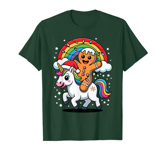 Christmas Gingerbread Unicorn Rainbow T-Shirt