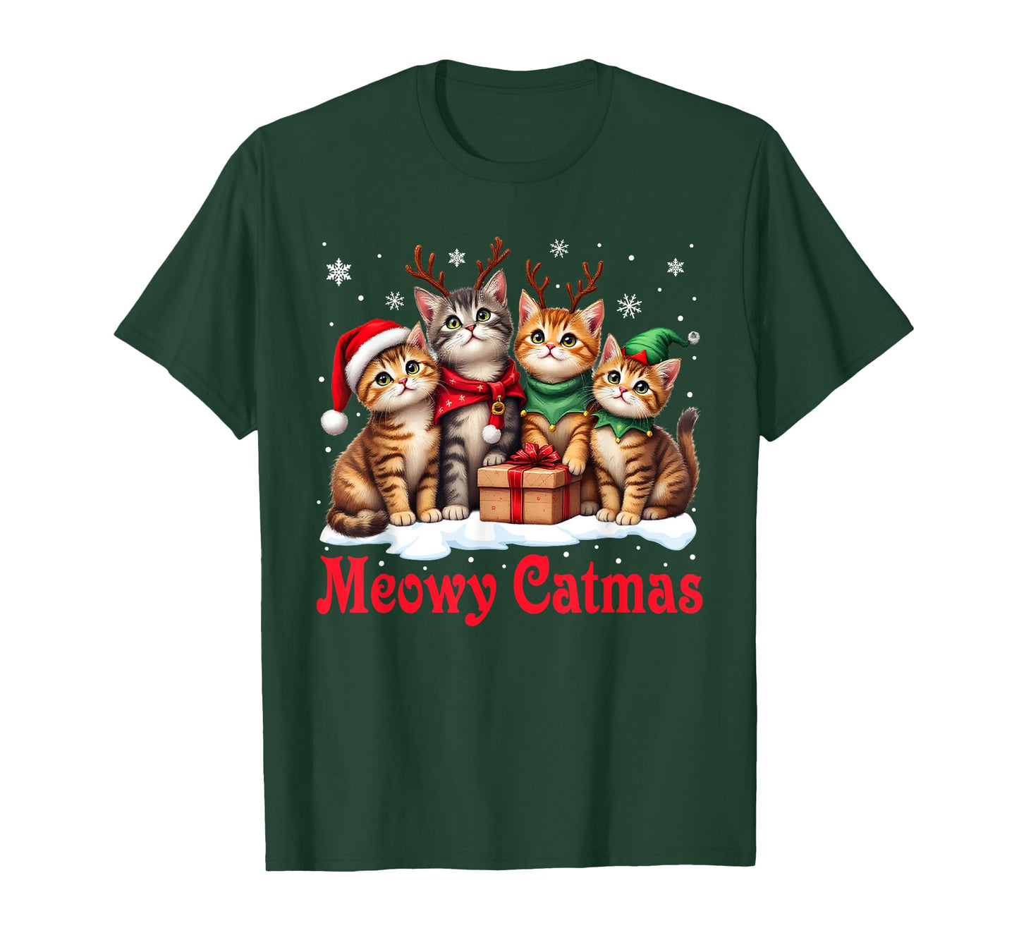Christmas Pajamas Men Women Boys Girls Cats Meowy Catmas T-Shirt