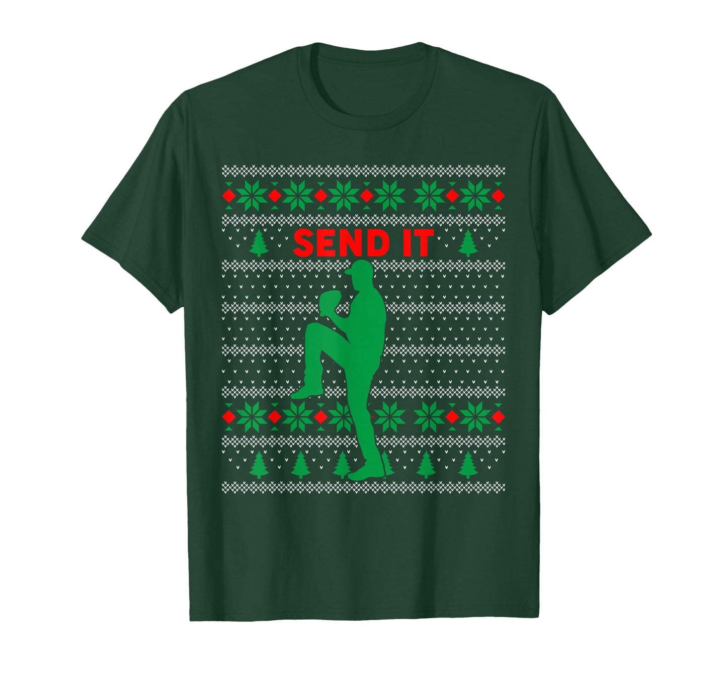 Baseball Player Christmas Pajama Send It Funny Xmas PJs Boys T-Shirt