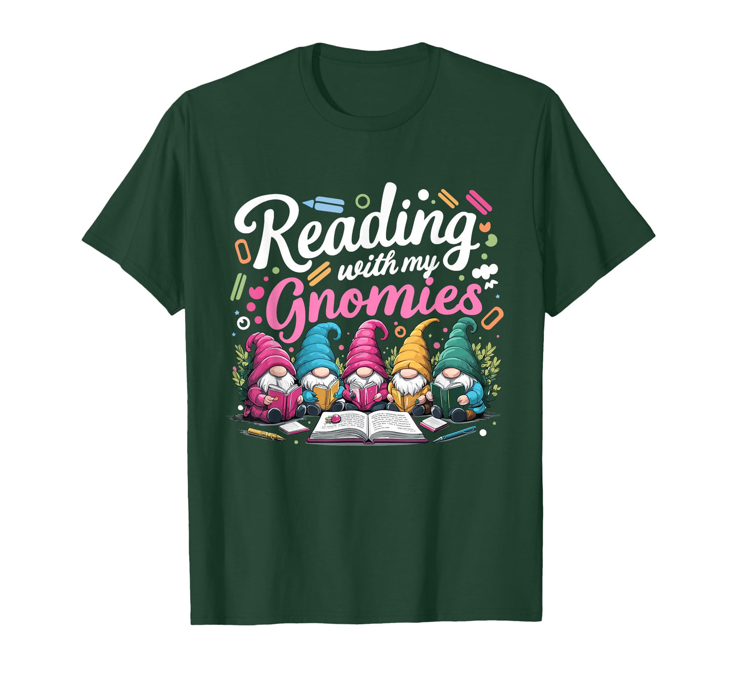 Cute Reading With My Gnomies,Funny Gnome Book Bookworm Lover T-Shirt