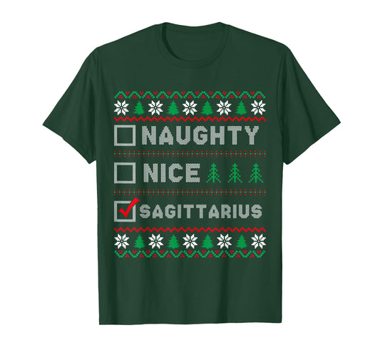 Santa Naughty Nice Sagittarius Zodiac Ugly Christmas Sweater T-Shirt