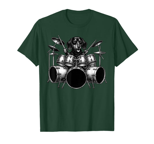 Dachshund Playing Drums Drummer Dog Lover T-Shirt
