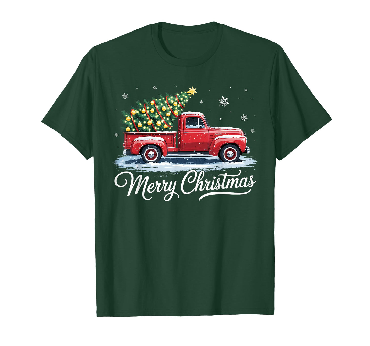 Merry Christmas Tree Red Truck Xmas Vacation Men Women Kid T-Shirt