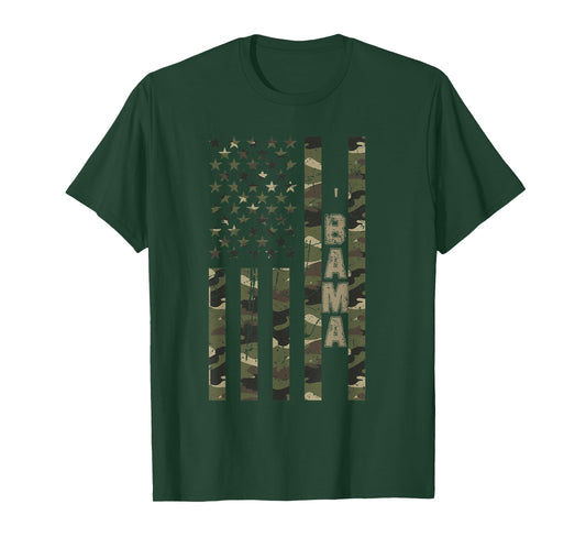 'Bama United States Alabama Distressed Camo w US Flag T-Shirt