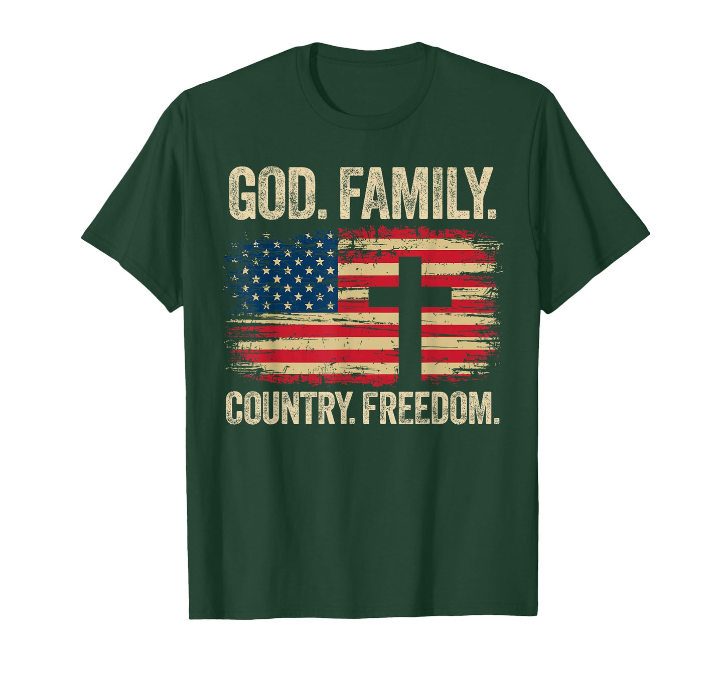 God Family Country Freedom USA Flag Cross T-Shirt