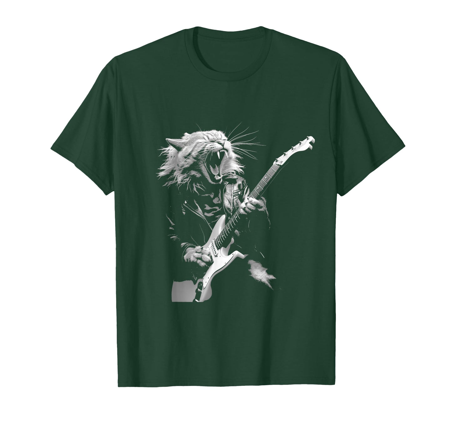 Rock Cat Playing Guitar Funny Guitar Cat Design Mens Womens T-Shirt