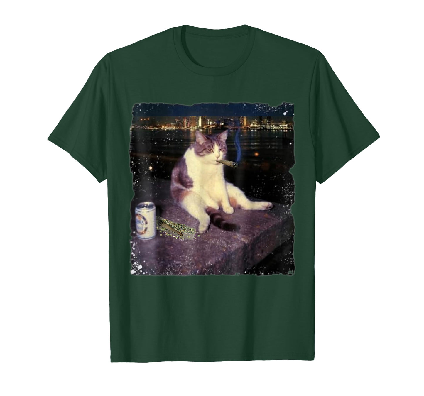 Funny Animal Lover Graphic Art Adult Cat Smoking Blunt Weed T-Shirt