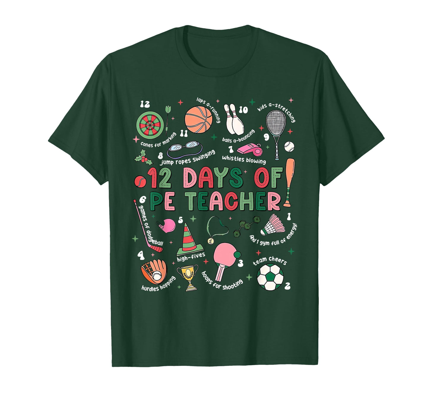 12 Days of PE Teacher Physical Education Gym Coach Christmas T-Shirt