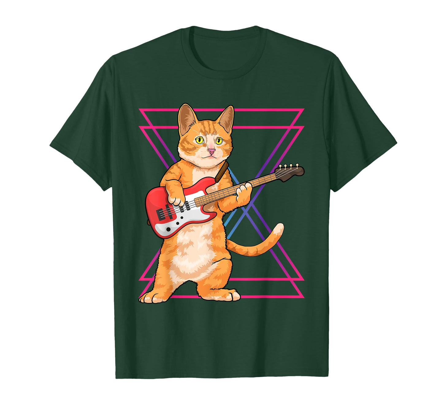 Cat Playing Guitar Musician Kitten Funny Bass Guitar Player T-Shirt