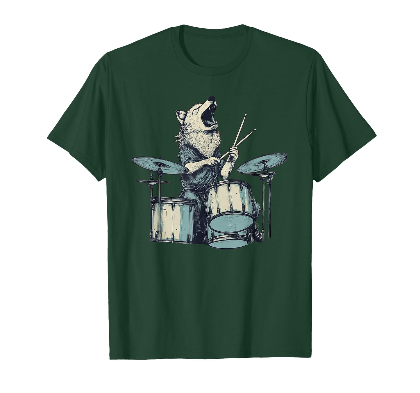 Cute Wolf Playing Drums Wolves Drummer Music T-Shirt