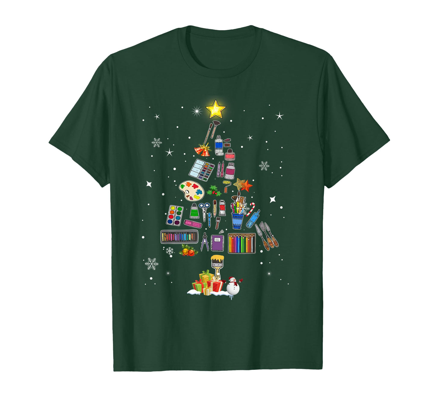 Art Lovers Christmas Tree Outfits Art Teacher Ugly Artist Xmas Pajama T-Shirt