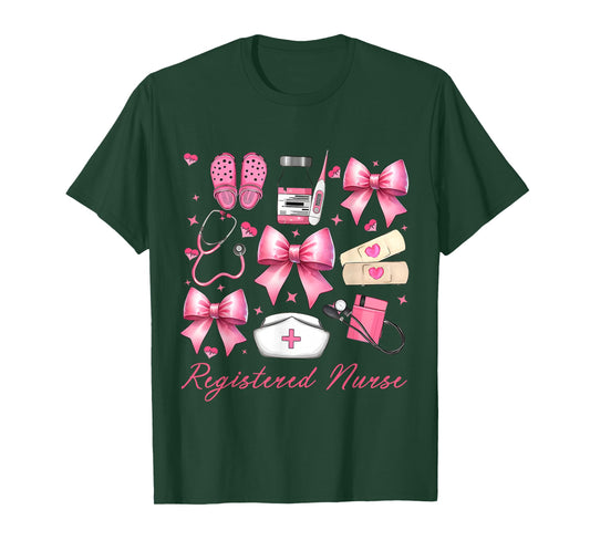 Cute Pink Coquette Bow Girly Registered Nurse T-Shirt
