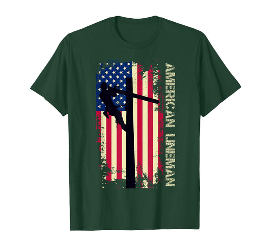 American Lineman USA vintage Flag Pride Patriotic Lineman T-Shirt