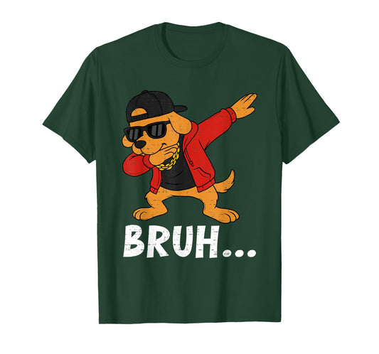 Funny Dabbing Dog Bruh Bro Pet Dab Meme Humor Teens Boys T-Shirt