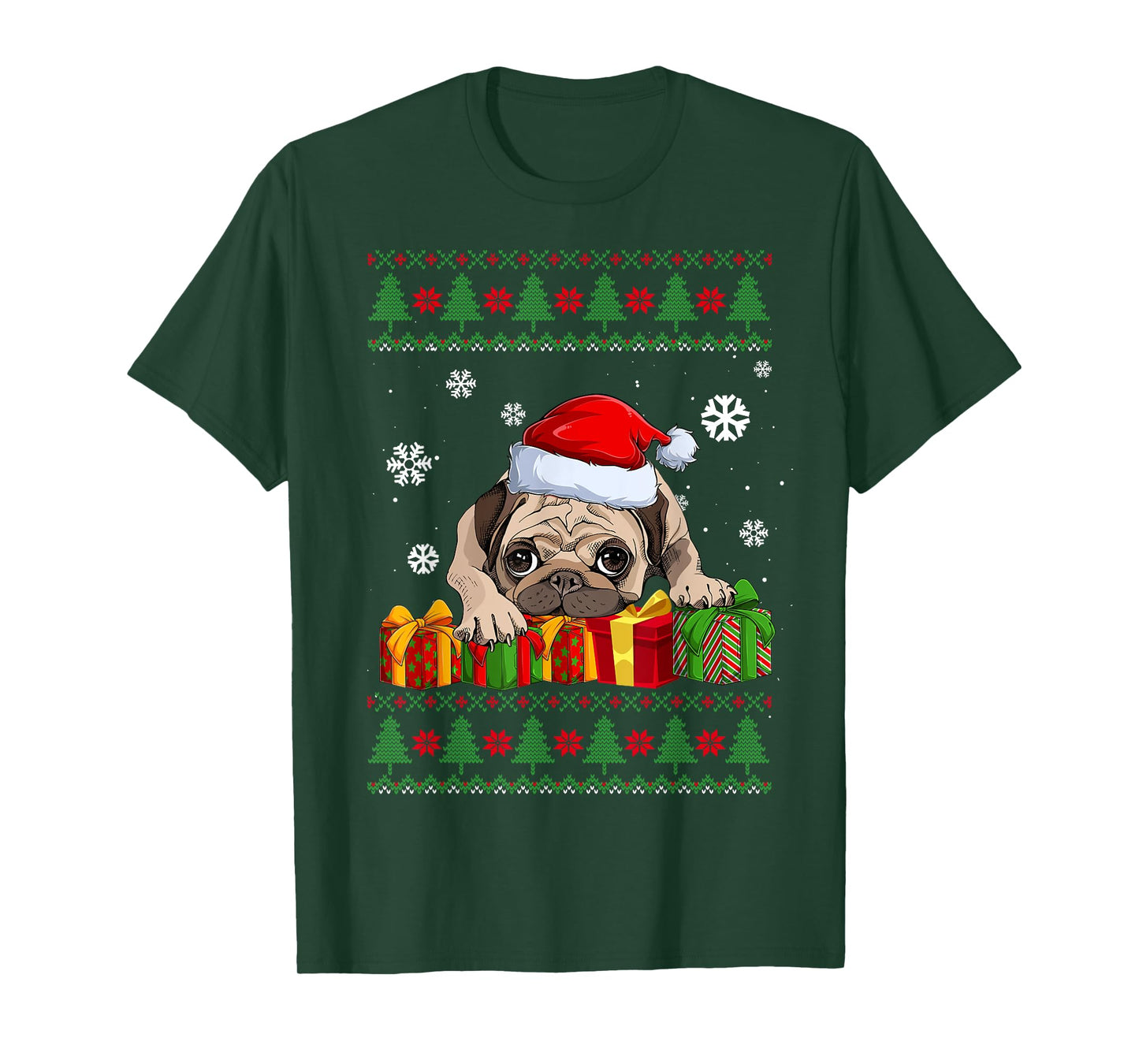 Funny Dog lovers Cute Pug Santa Hat Ugly Christmas Sweater T-Shirt