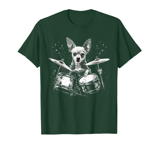 Funny Chihuahua Dog Playing Drums T-Shirt