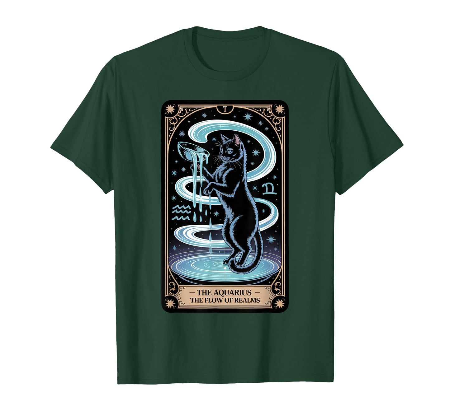Aquarius Tarot Card Black Cat | Mystical Zodiac Water Bearer T-Shirt