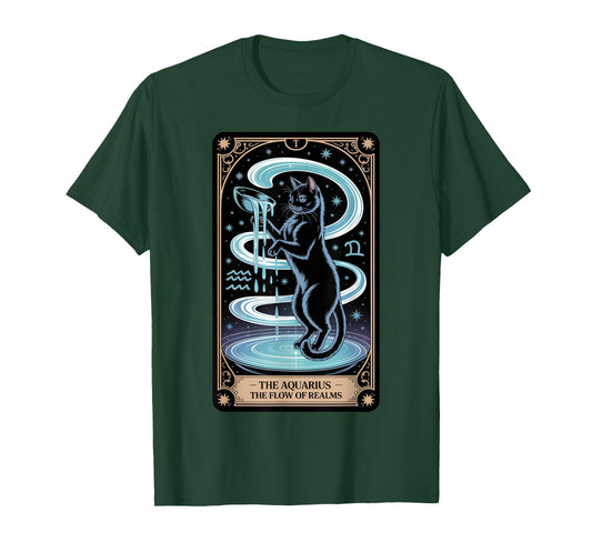Aquarius Tarot Card Black Cat | Mystical Zodiac Water Bearer T-Shirt