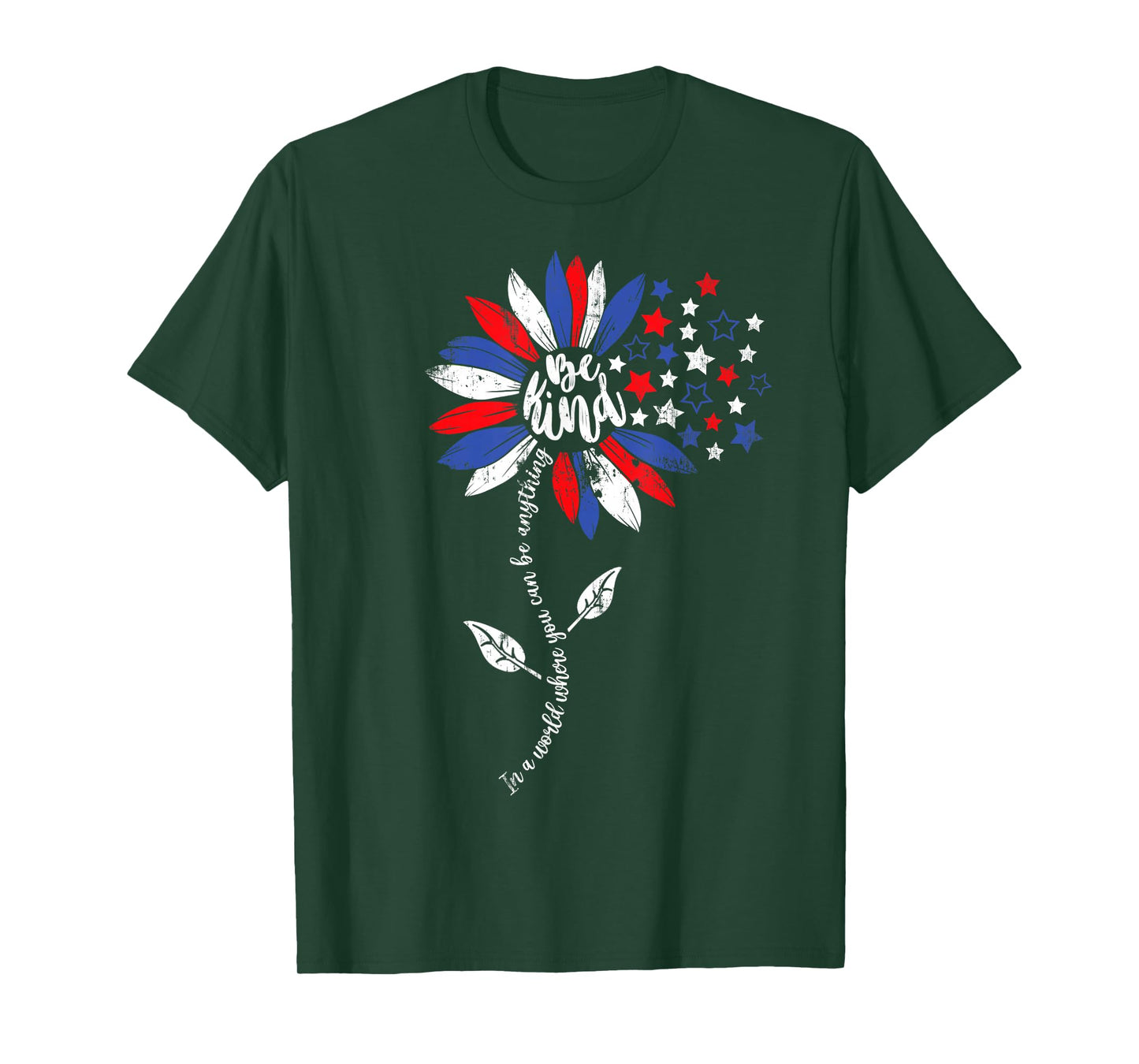 4th of July Be Kind Sunflower USA American Flag Kindness T-Shirt