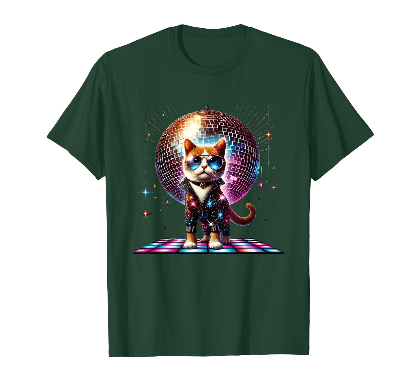 Dancing Cat Disco Ball Kitten Kitty Lover Funny Party Animal T-Shirt