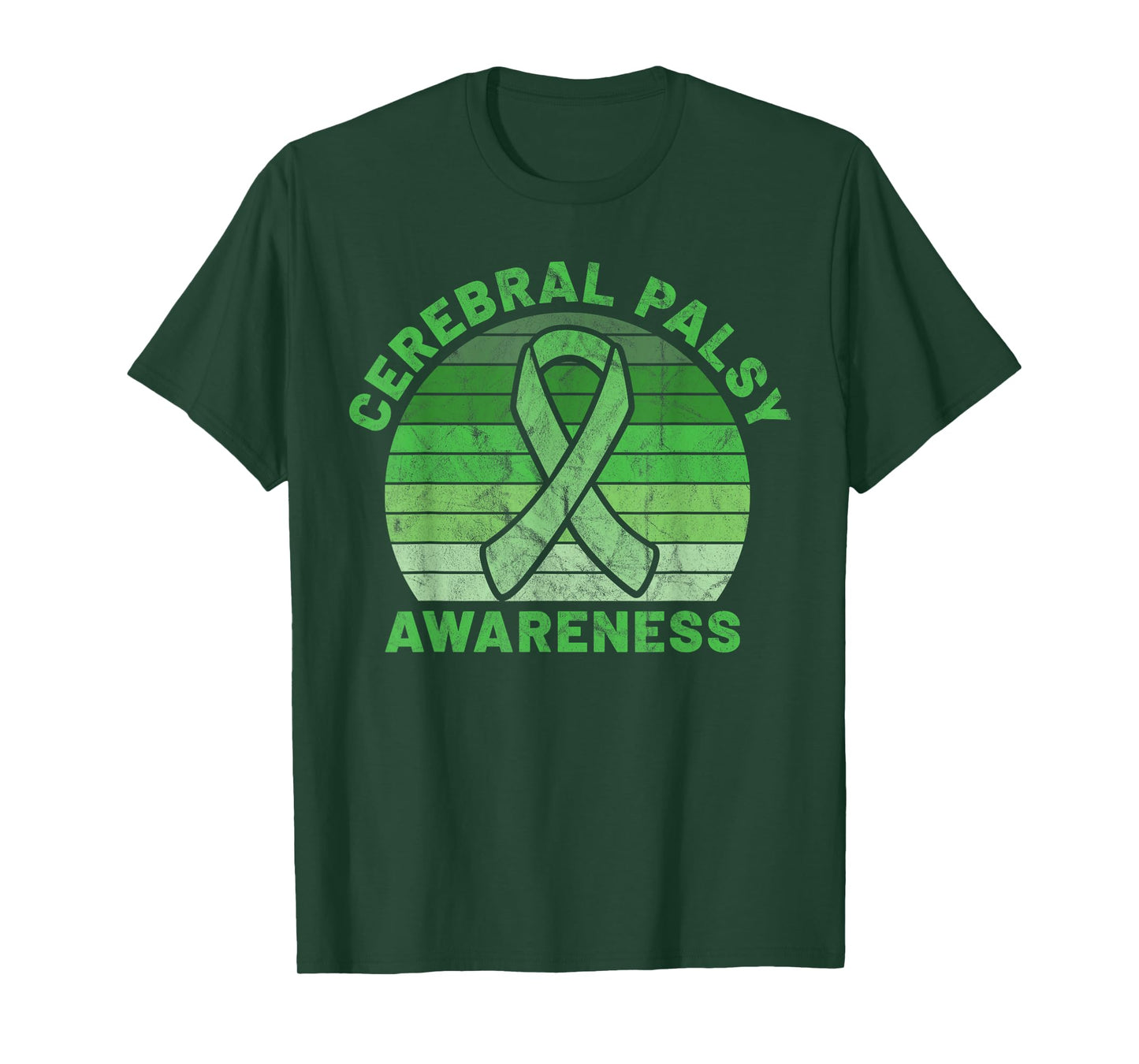 CP Green Ribbon Retro Sunset Cerebral Palsy Awareness T-Shirt
