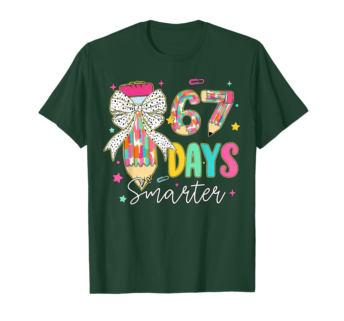 67th Day of School 67 Days Smarter Coquette Bow Teacher T-Shirt