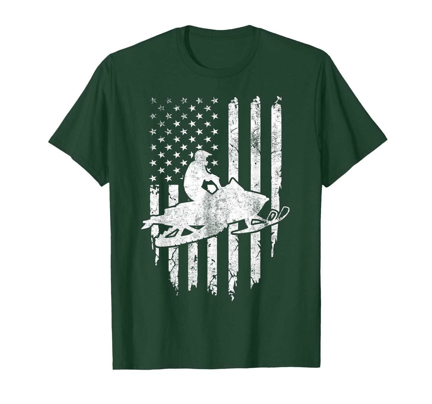 Vintage American Flag Snowmobiling Snowmobile Rider T-Shirt