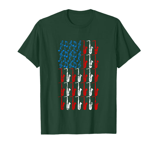 Saxophone American Flag 4th of July Men Women Saxophonist US T-Shirt