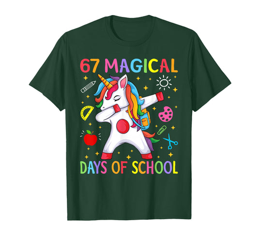 67 Magical Days of School Unicorn Six Seven Teacher Girls T-Shirt