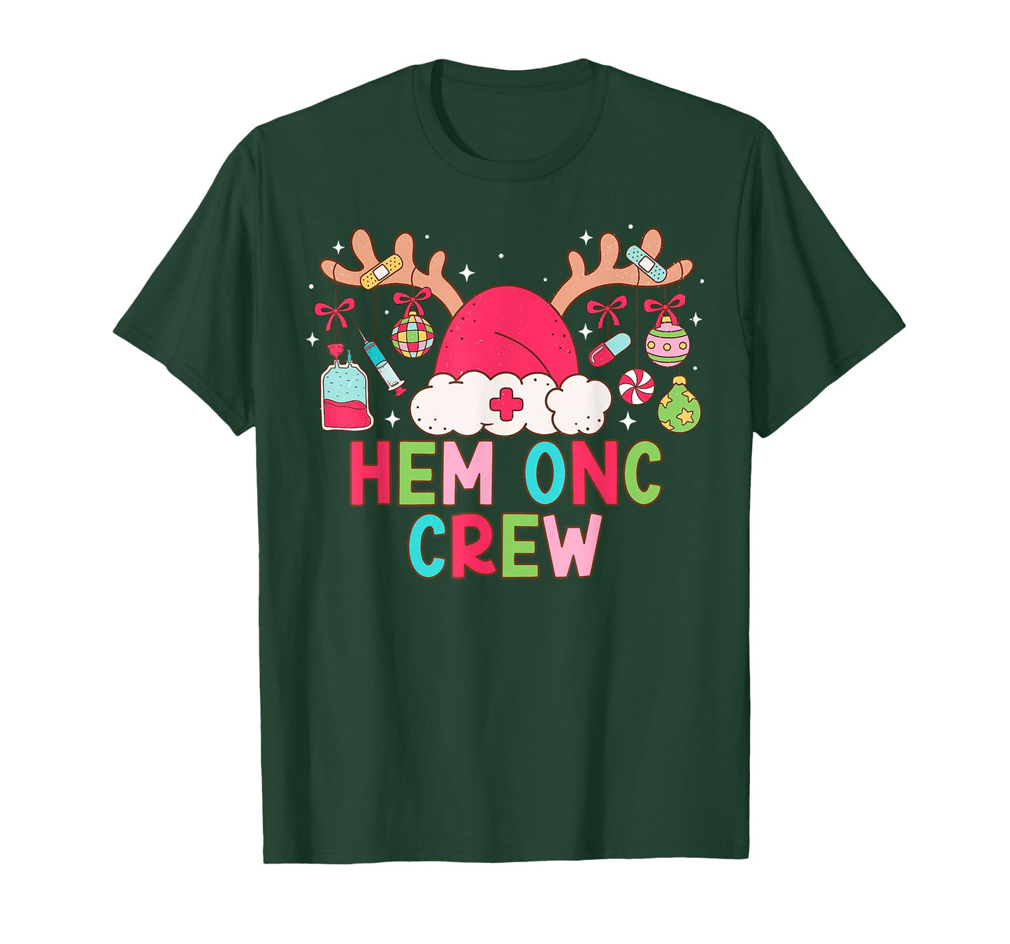Christmas Reindeer Santa Hem Onc Crew Hematology Oncology T-Shirt