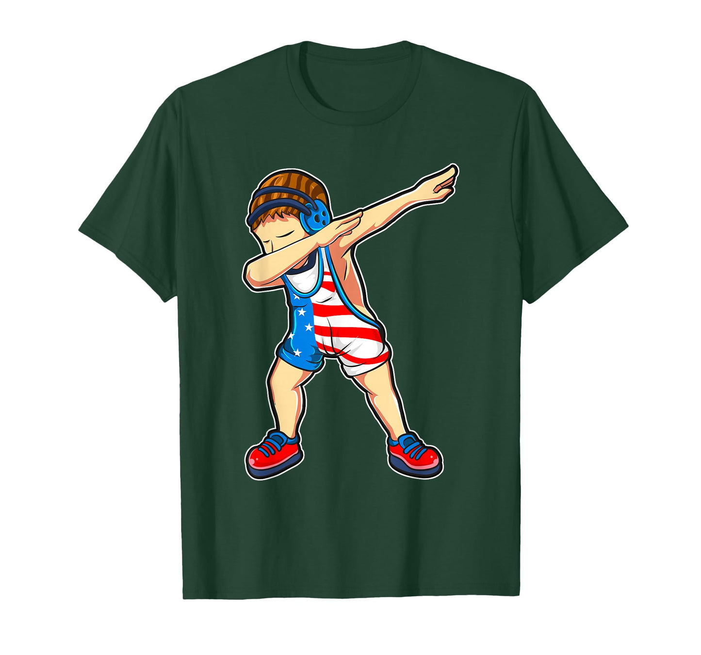 Dabbing Wrestling Boy Wrestler US Flag T-Shirt