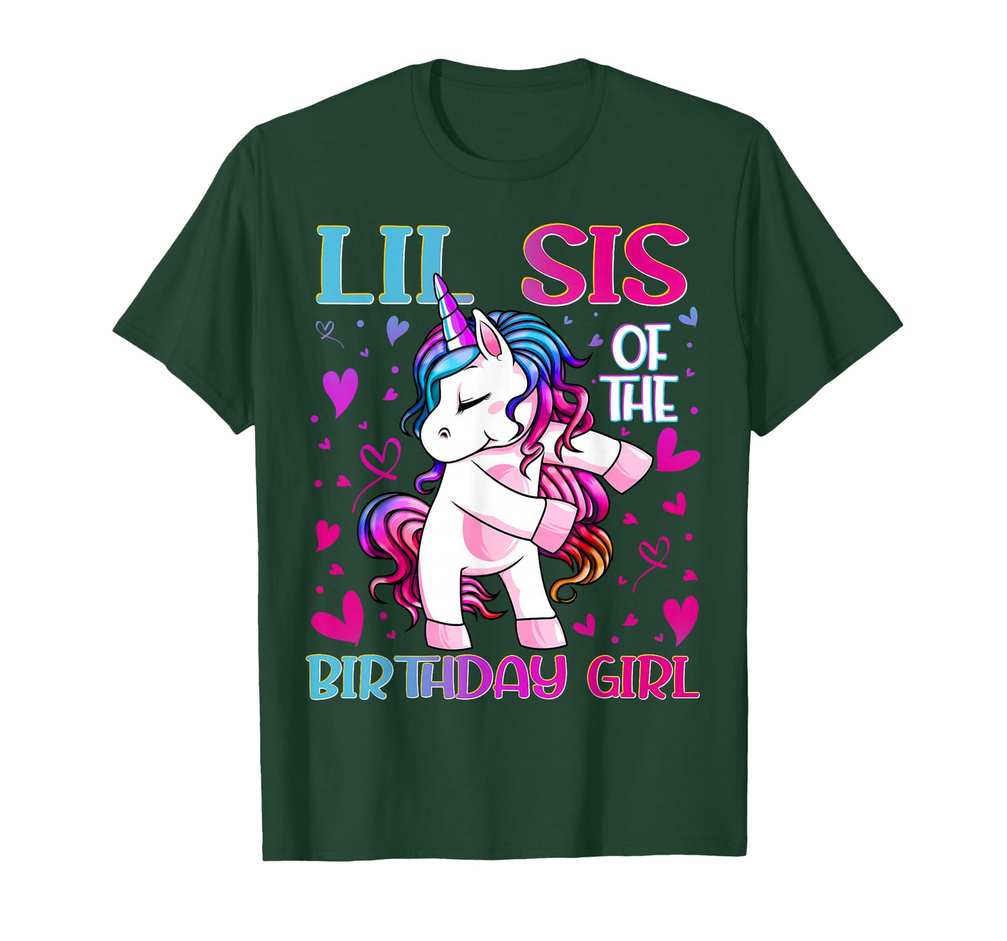 Lil Sis of The Birthday Girl Flossing Unicorn Little Sister T-Shirt