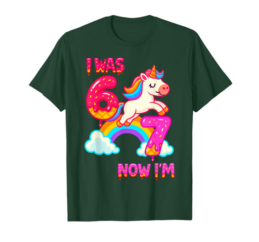 7 Year Old Birthday 67 was 6 Now I'm 7 Dabbing Unicorn Girls T-Shirt