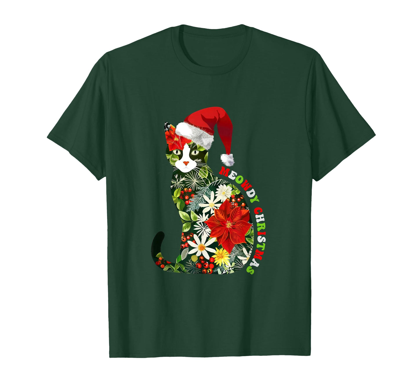 Meowdy Christmas Floral Cat for Cat Lover Holiday Fun T-Shirt