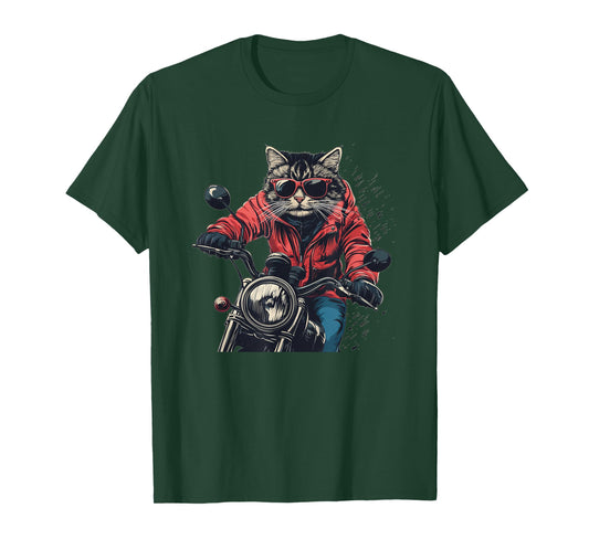 Cool Cat with Motorcycle for Biker and Cats Lovers T-Shirt