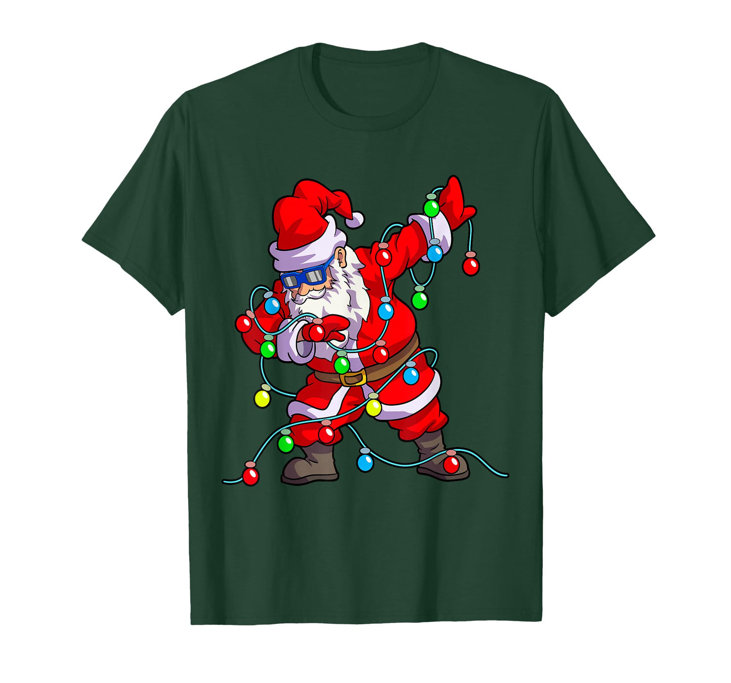 Christmas Dabbing Santa Men Kids Boys Xmas Gifts Tree Lights T-Shirt
