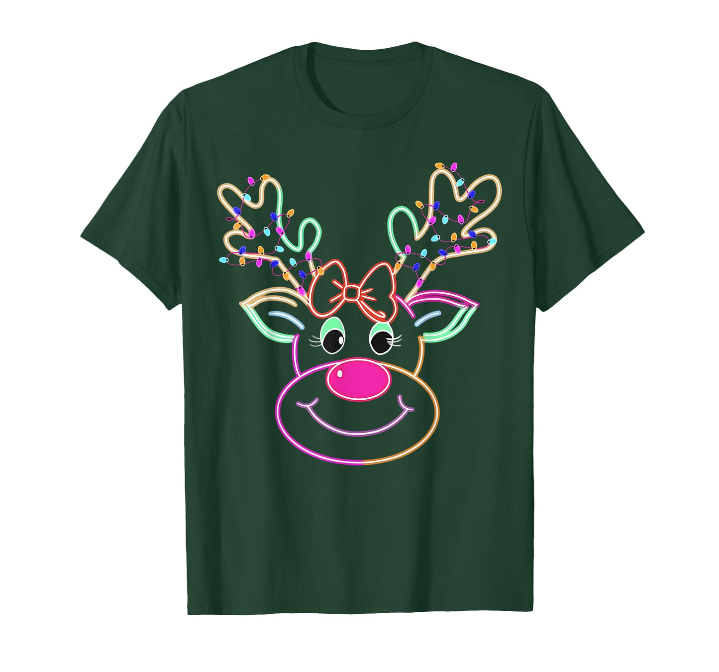 Christmas Reindeer Coquette Bow Xmas Lights Women Girls T-Shirt