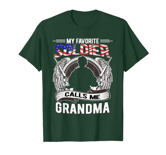 Proud Army Grandma Gift My Favorite Soldier Calls Me Grandma T-Shirt Small