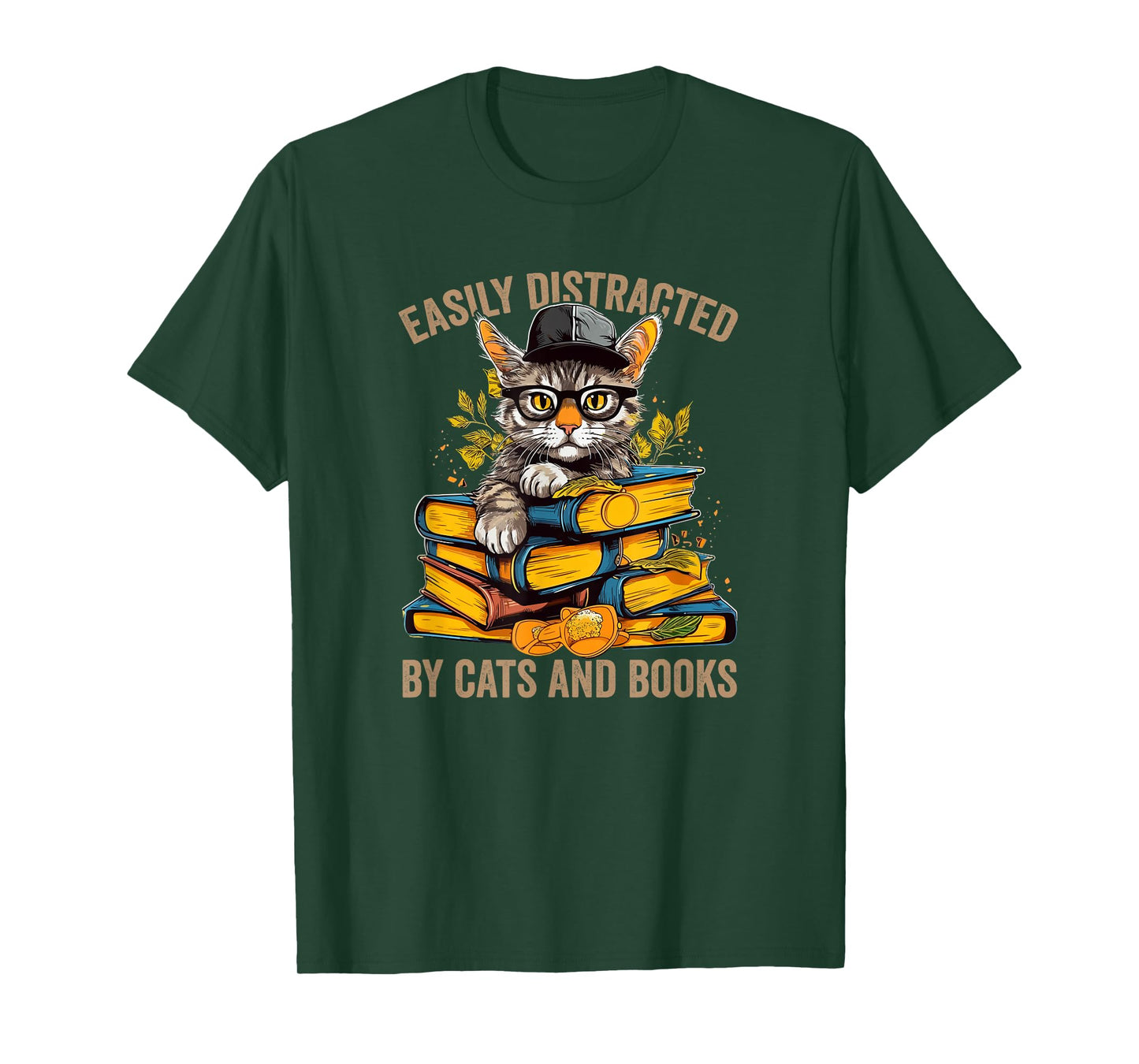 Easily Distracted by Cats and Books Book Reading Lovers T-Shirt