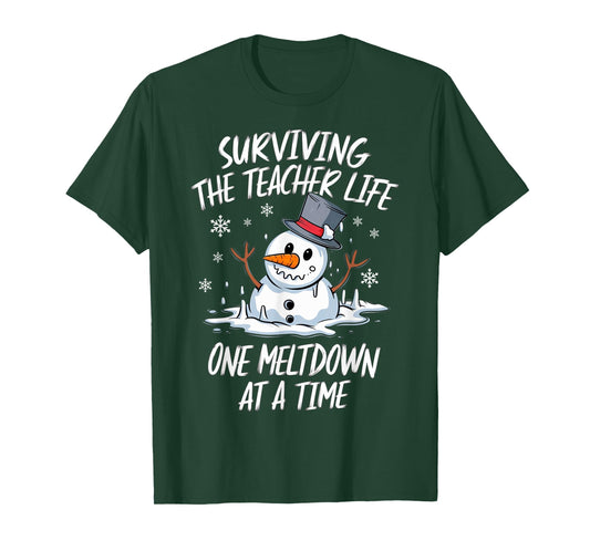 Christmas Surviving Teacher Life Meltdown Xmas Snowman T-Shirt