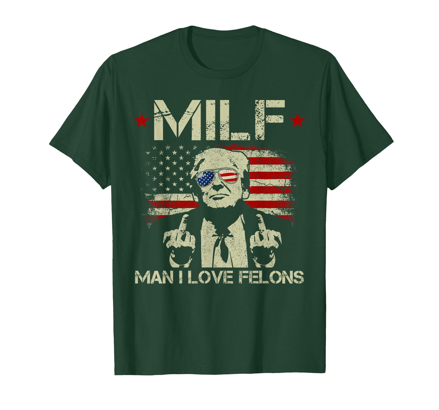 Funny M.I.L.F Man I Love Felons Gun American Flag T-Shirt