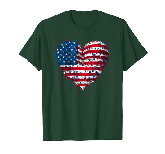 USA Flag Patriotic American Heart Armed Forces 4th of July T-Shirt