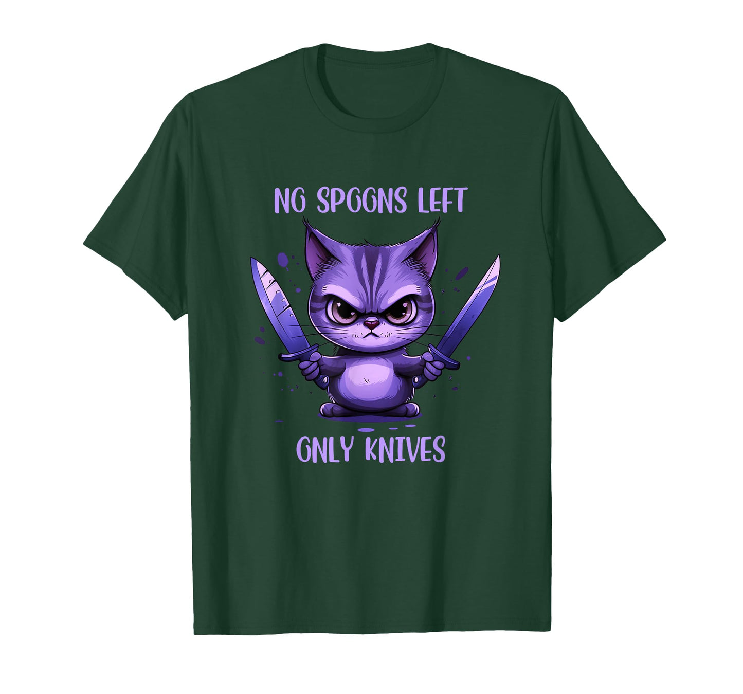 Stabby Cute Cat No Spoons Left Only Knives Fibro Lupus T-Shirt