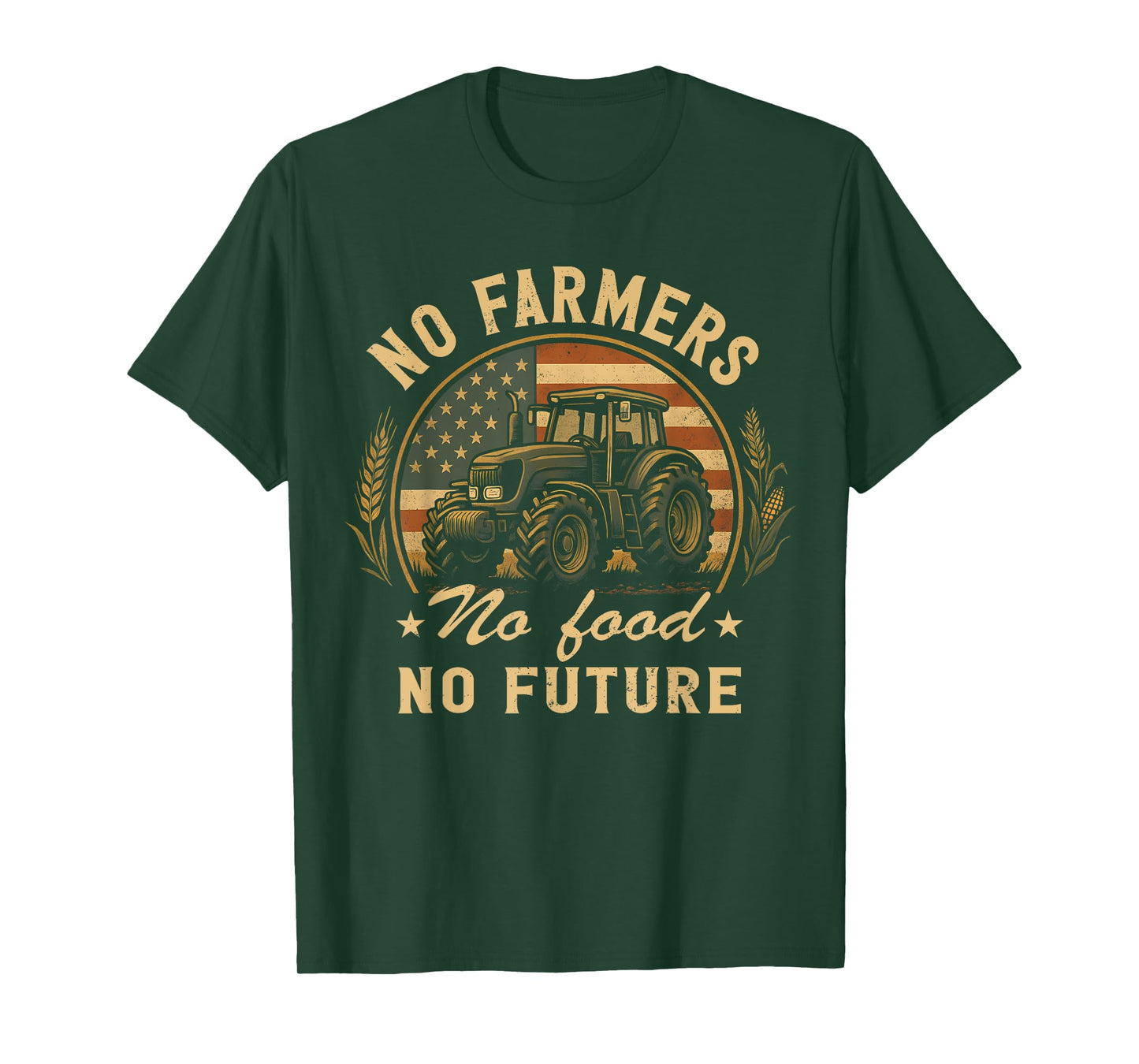 Retro Farming USA Flag No farmers No food Farm Patriotic T-Shirt