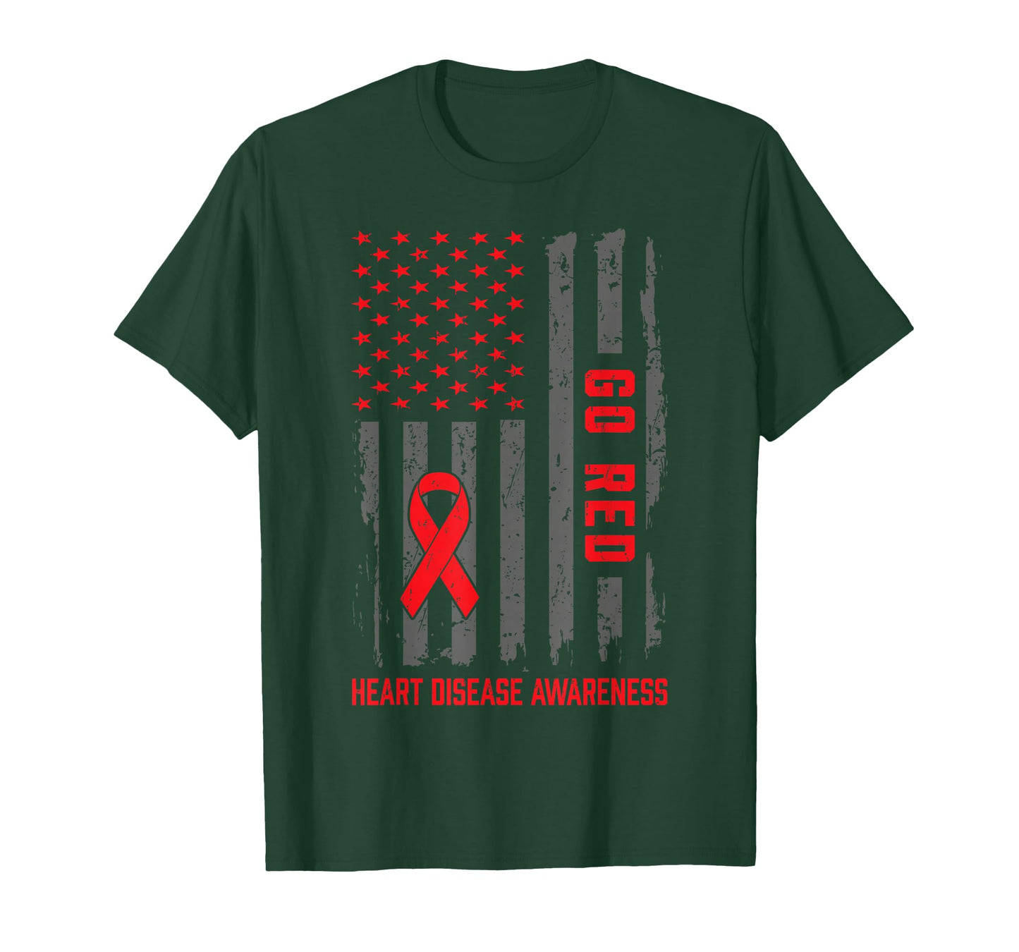 Heart Disease American Flag Go Red Heart Disease Awareness T-Shirt