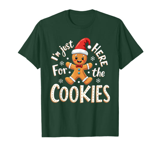 Christmas Baking Team I'm Just Here For The Cookies Funny Christmas Cookies Outfit Unisex-Adults Black XS Regular Small Short Sleeve T-Shirt