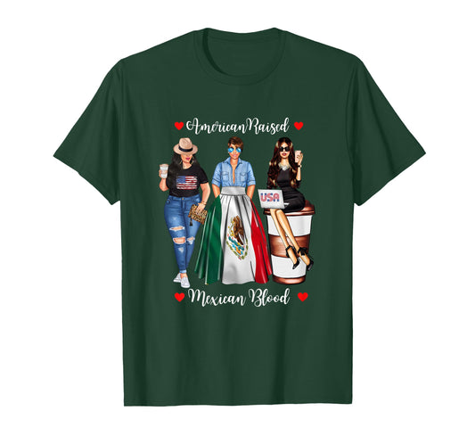 American Raised Mexican Blood USA Flag Patriotic Mexico Flag T-Shirt