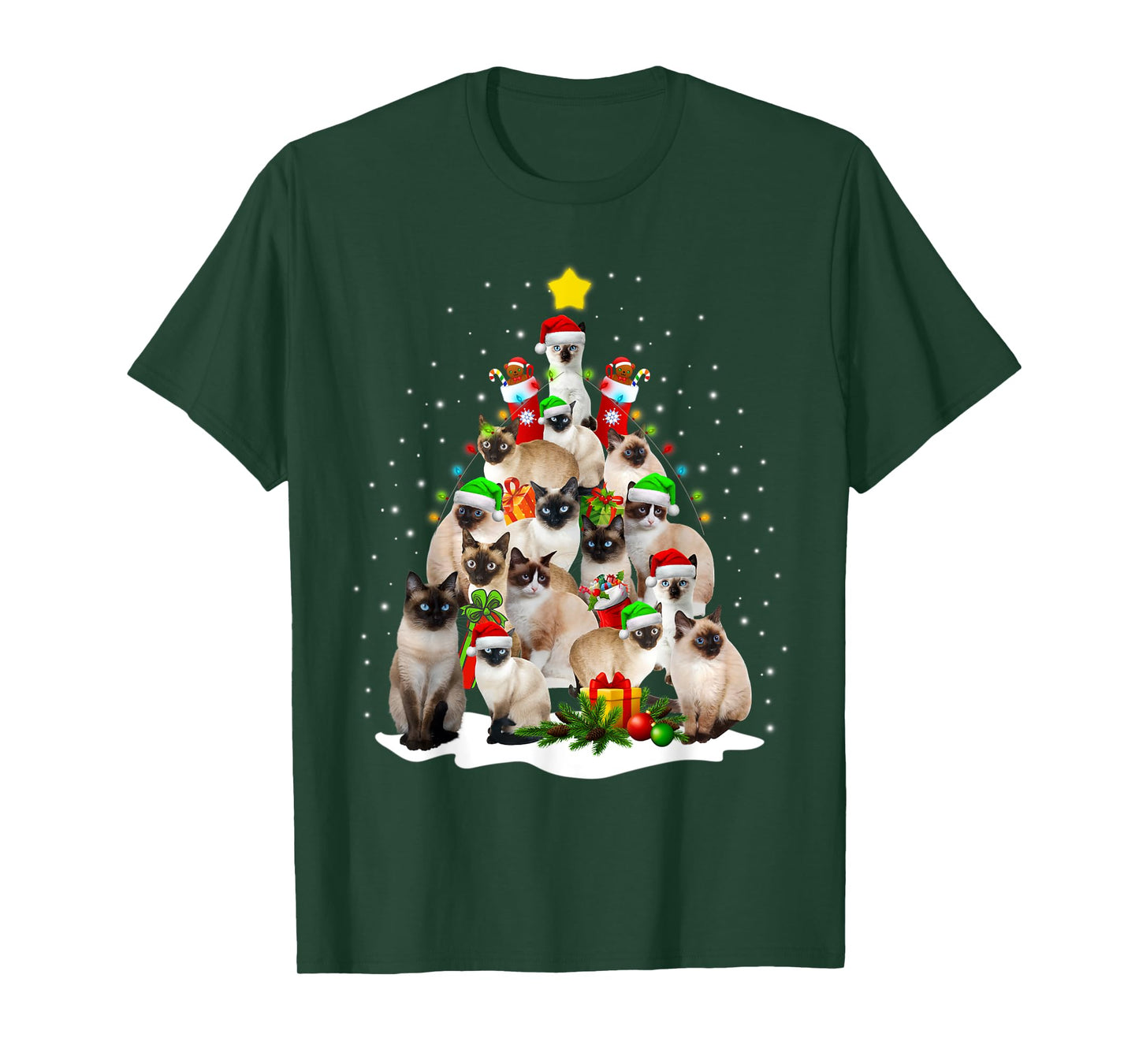 Funny Siamese Cat Lover Siamese Cat Christmas Tree Lights T-Shirt